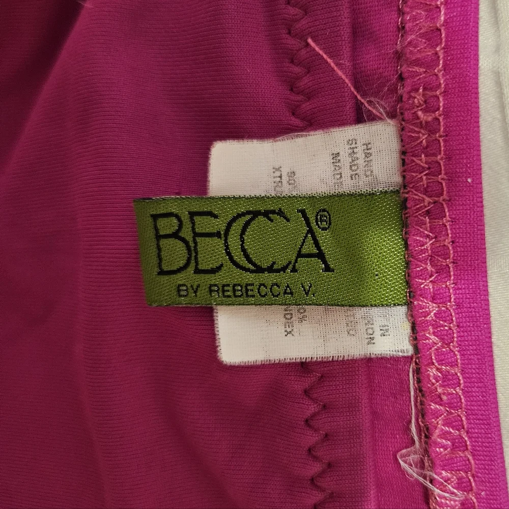 BECCA triangle bikini L pink green EUC Rebecca V string coquette girl ruffles